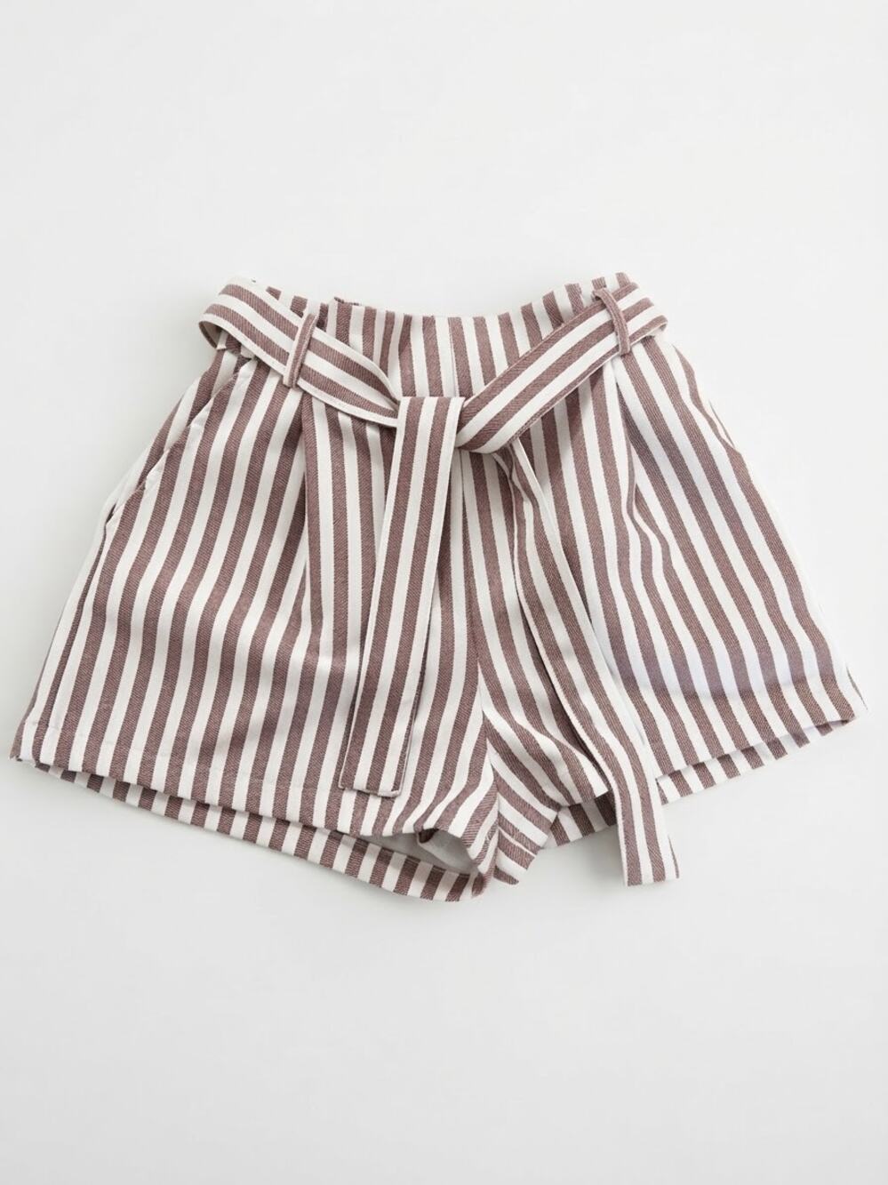 PULL&BEAR Pink Striped High Rise Belted Shorts Women Size M 28 Preppy Chic Retro